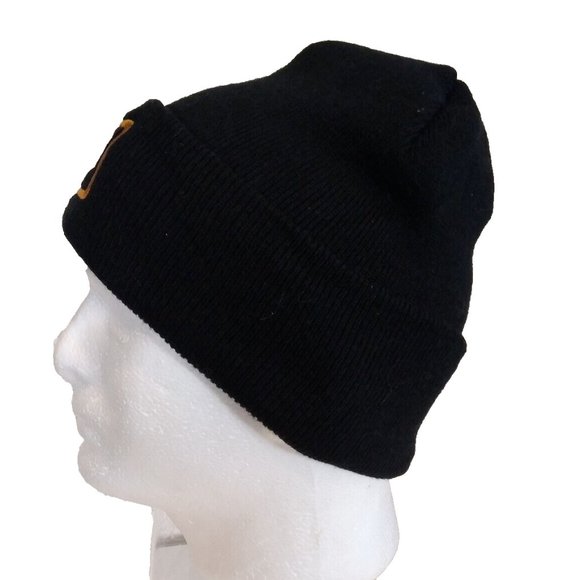 Yupoons Sports Beanie Cap Hat One Size Black with Gold Logo Double Knit Hat Cap - Picture 3 of 5